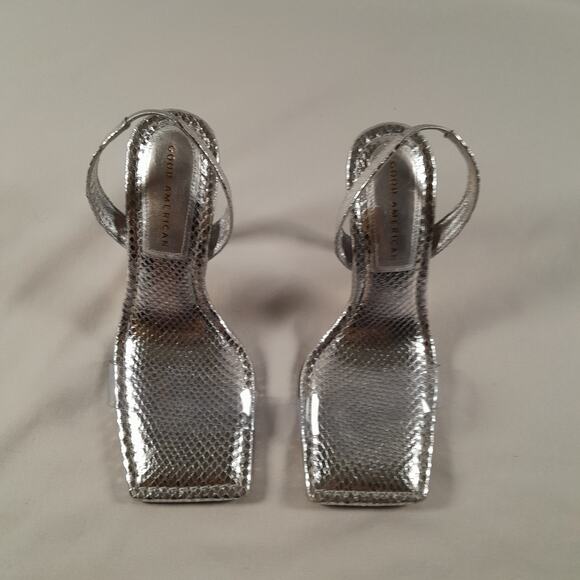Good American Slingback Heel SIlver Snake Lucite 7.5  Square Toe NWOB - Picture 2 of 7